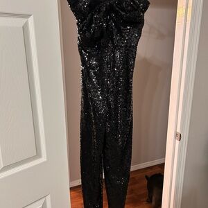 Anthropologie Black Sequin Strapless Jumpsuit